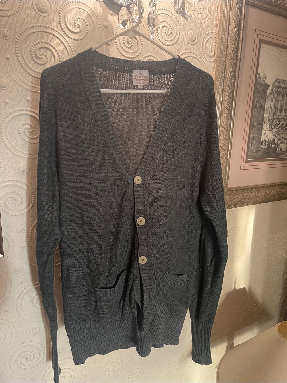 Vivienne Westwood Men's Charcoal Gray V-Neck Cardigan - Picture 2 of 9